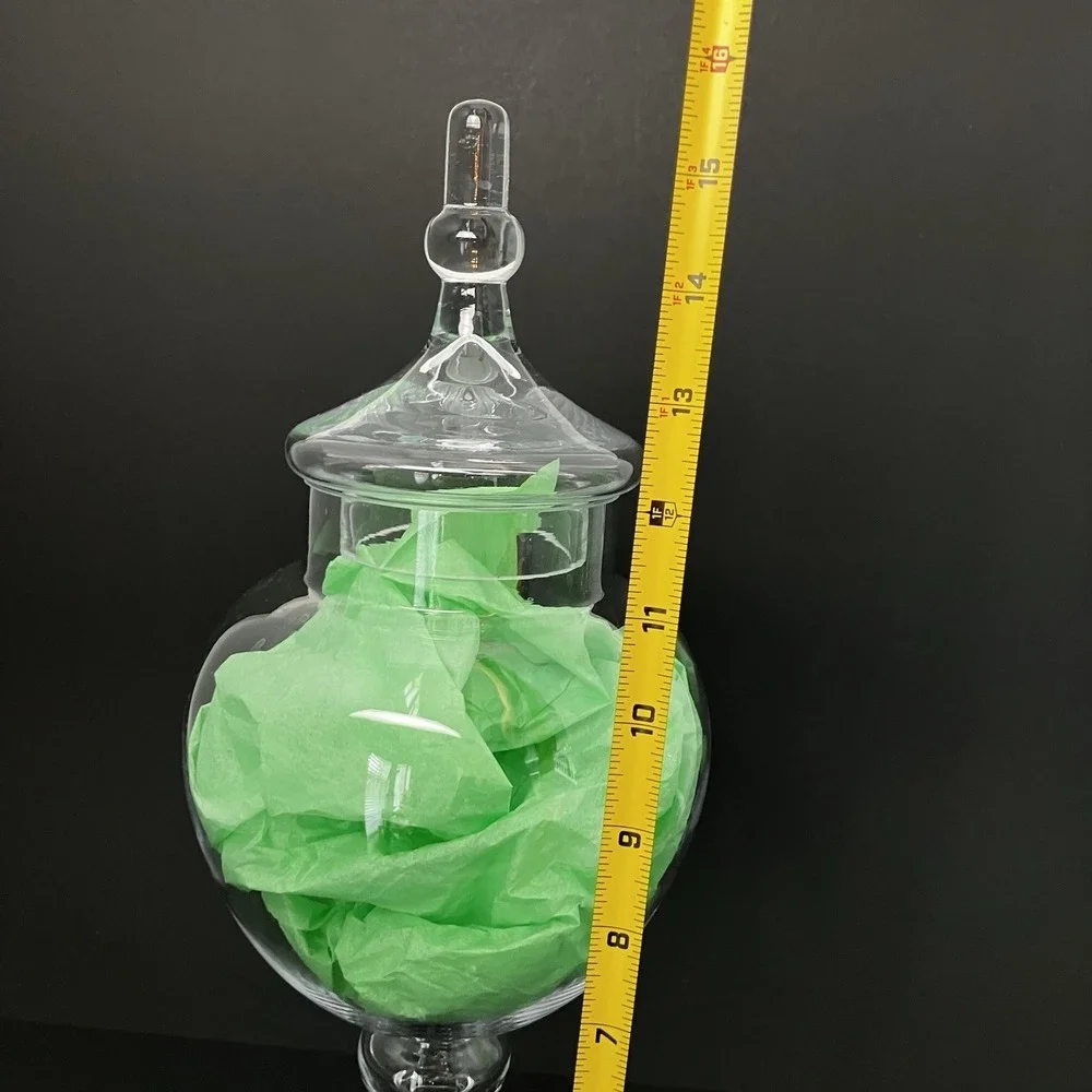 VTG Clear Glass Apothecary Jar Covered Compote Pedestal Candy Dish Finial Footed